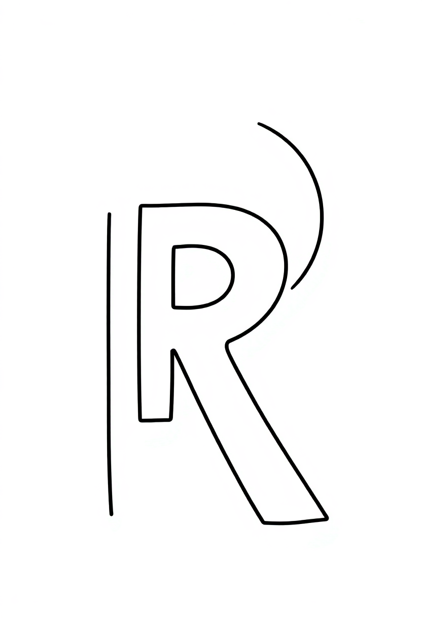 Letter R with Rainbow coloring page for kids