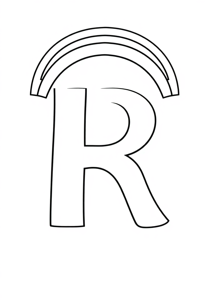 Letter R with Rainbow coloring page for kids