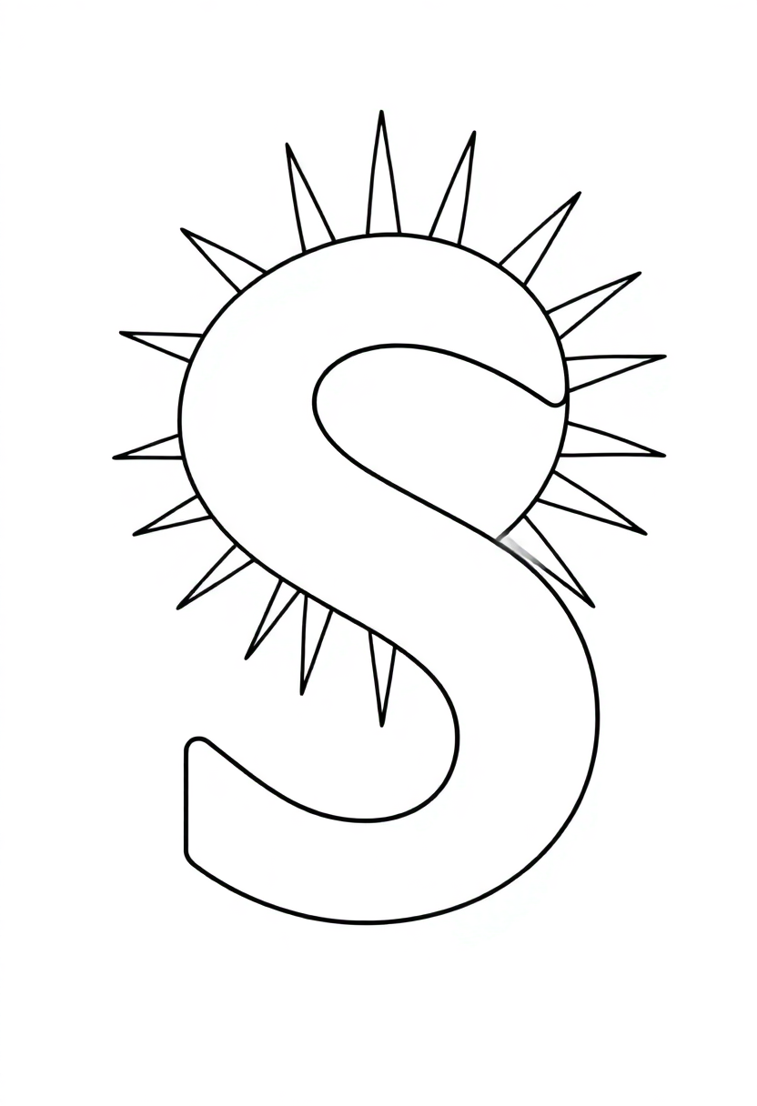 Letter S with Sun coloring page for kids