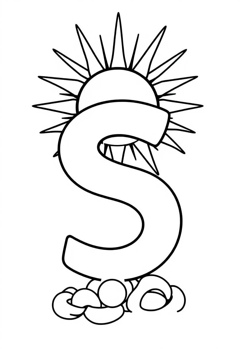 Letter S with Sun coloring page for kids