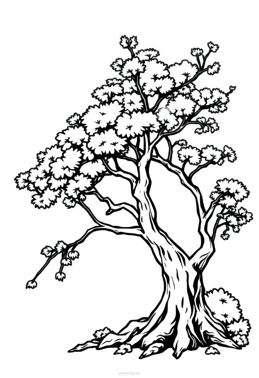 Letter T with Tree coloring page for kids