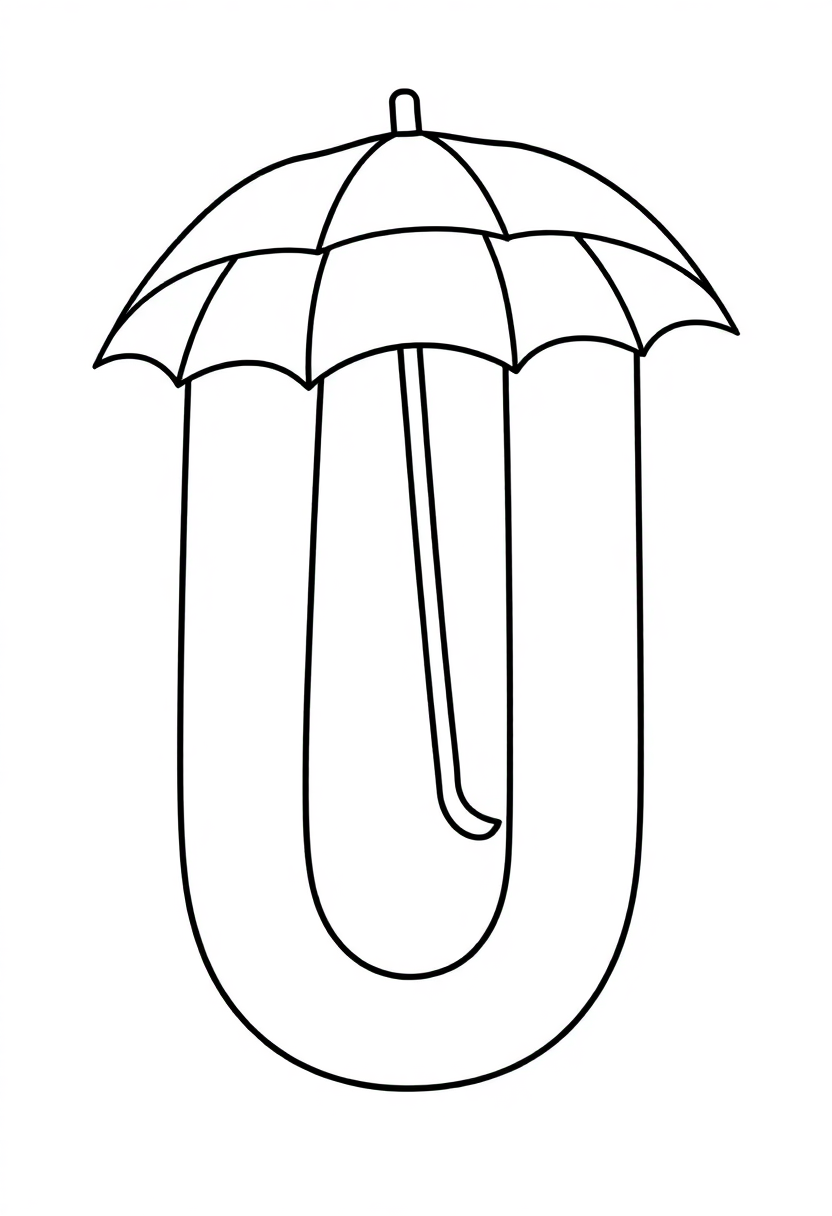 Letter U with Umbrella coloring page for kids