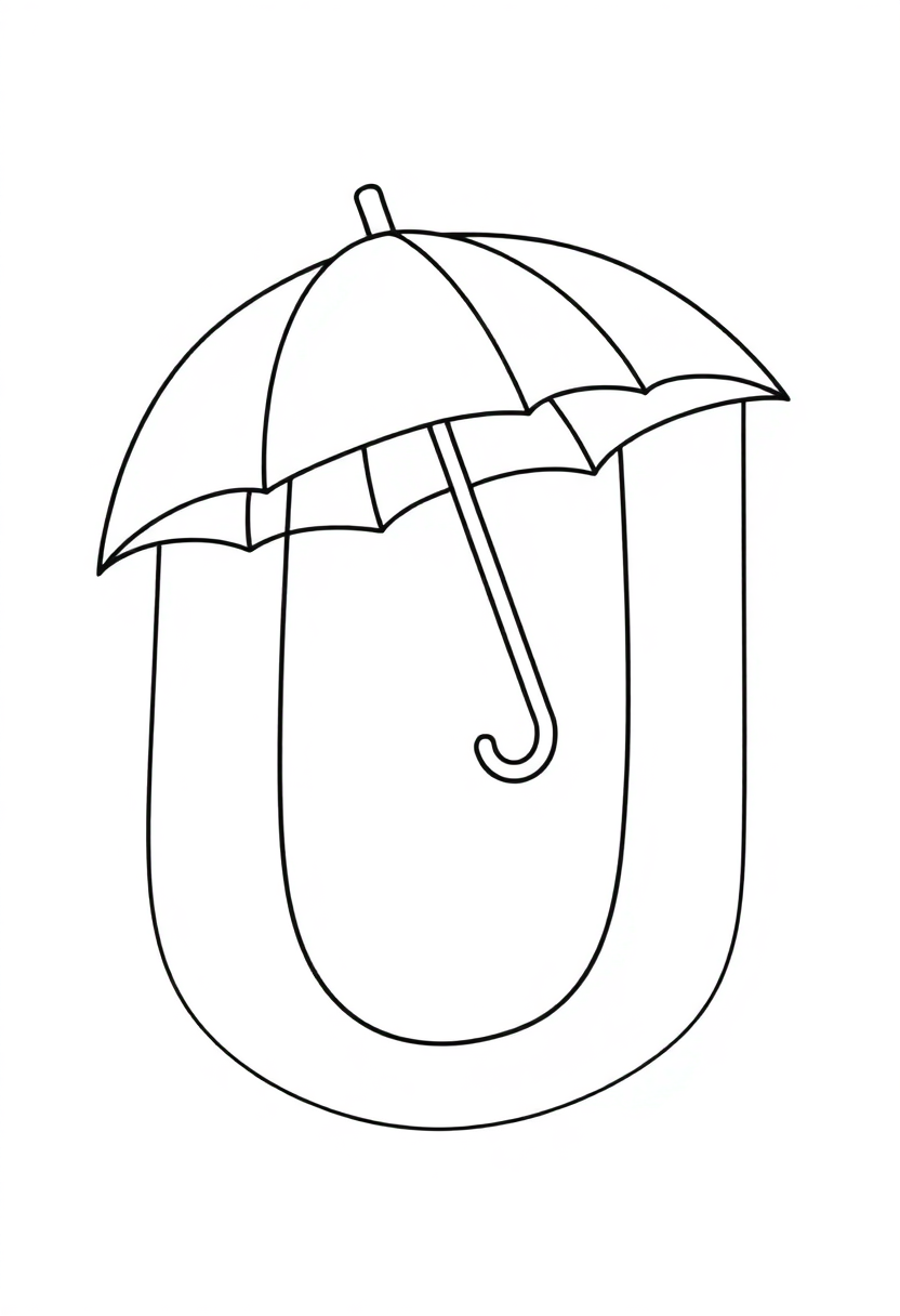 Letter U with Umbrella coloring page for kids