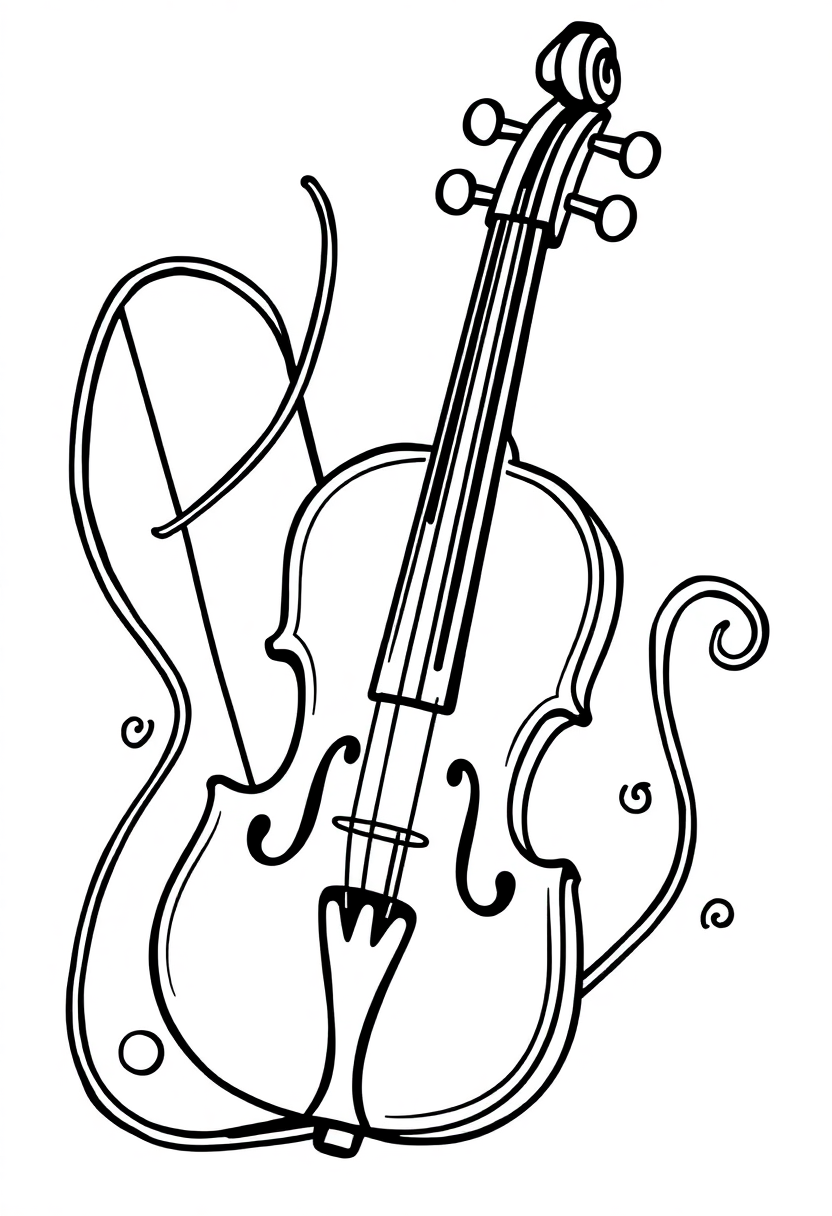 Letter V with Violin coloring page for kids