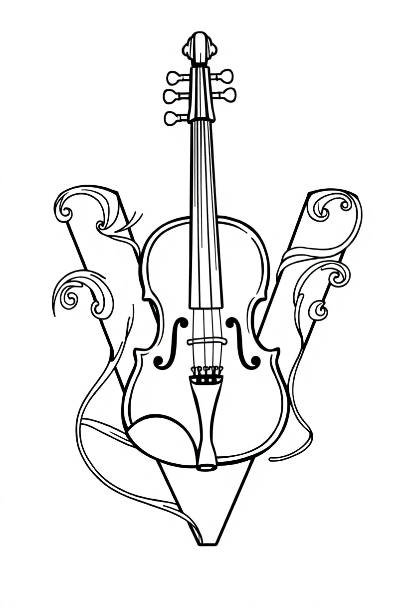 Letter V with Violin coloring page for kids