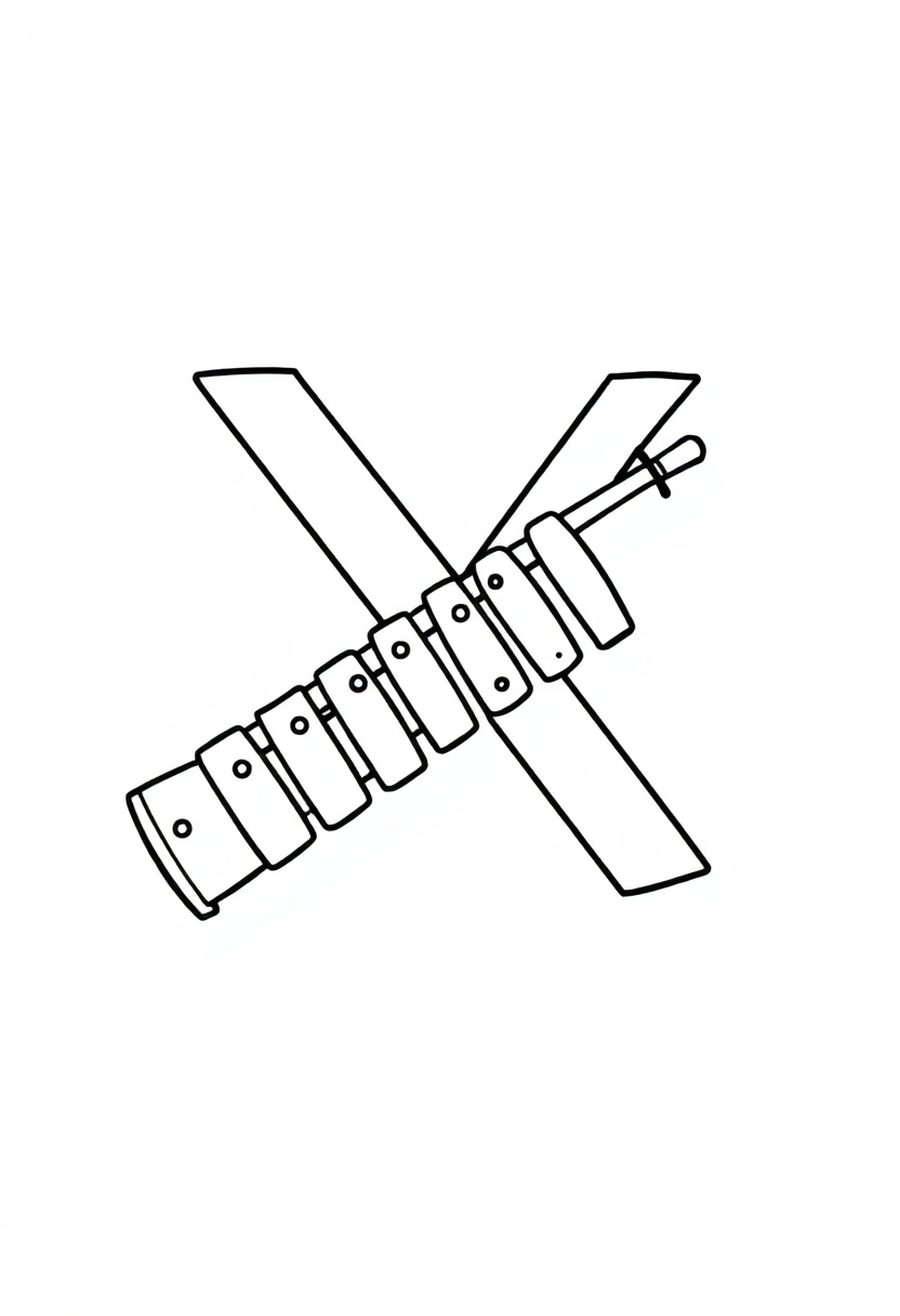 Letter X with Xylophone coloring page for kids