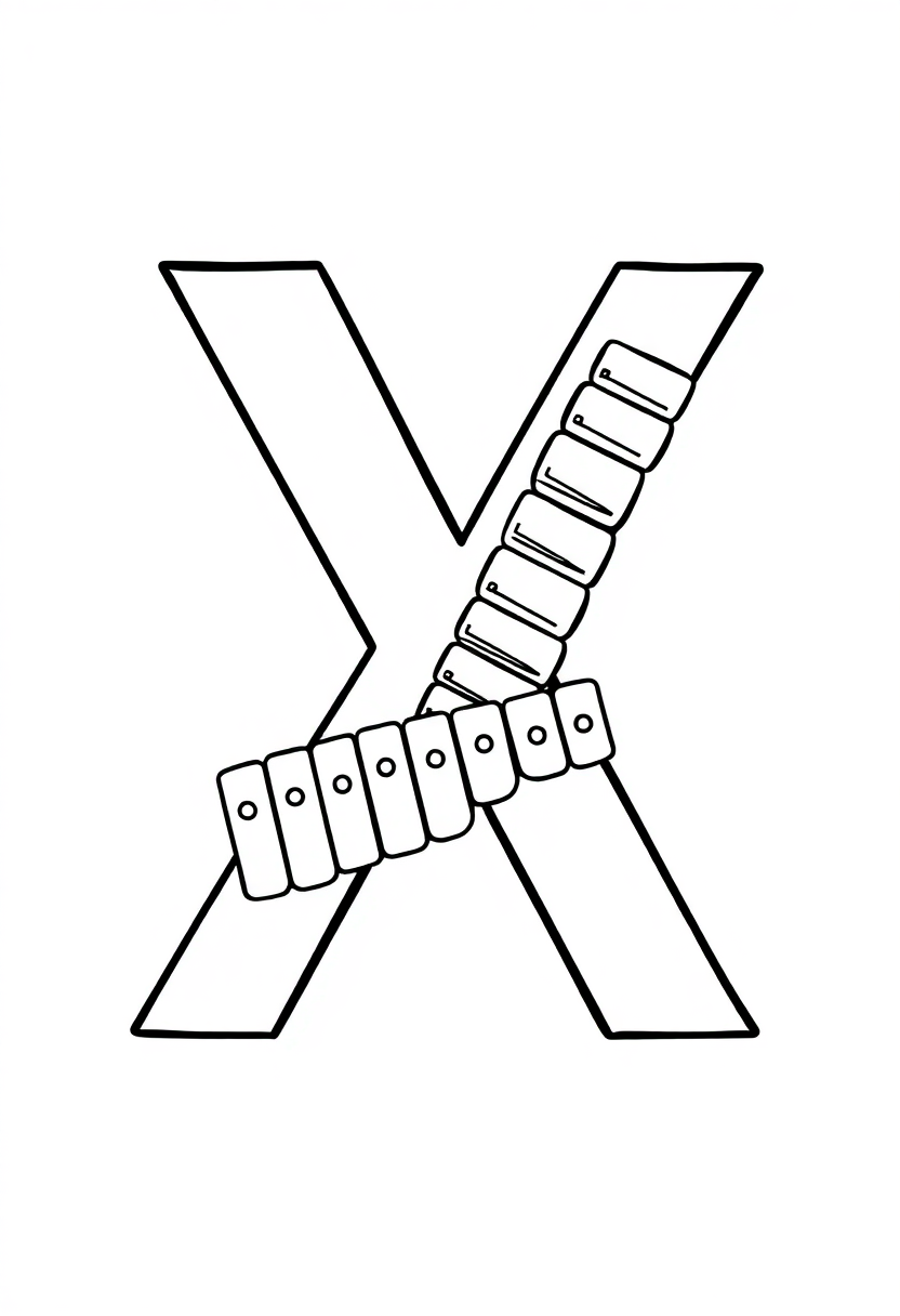 Letter X with Xylophone coloring page for kids