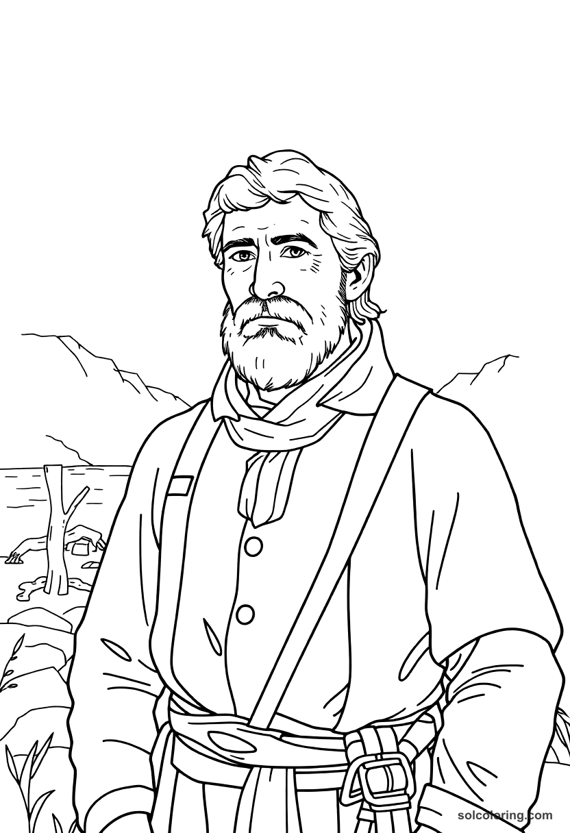 Lewis and Clark Expedition River Camp coloring page, free printable detailed style