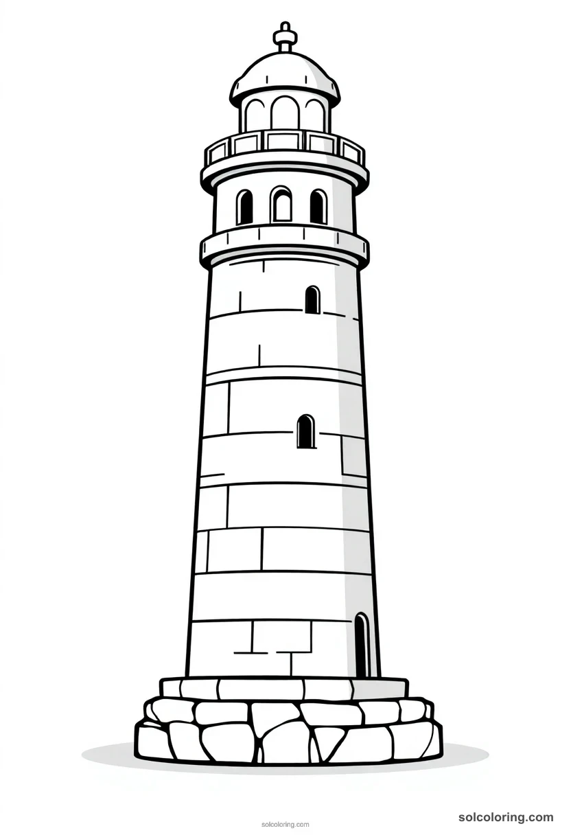 Cute Cartoon Lighthouse of Alexandria cute cartoon coloring page for kids