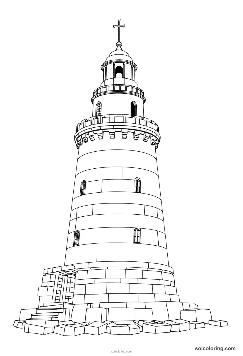 Lighthouse of Alexandria detailed coloring page for kids