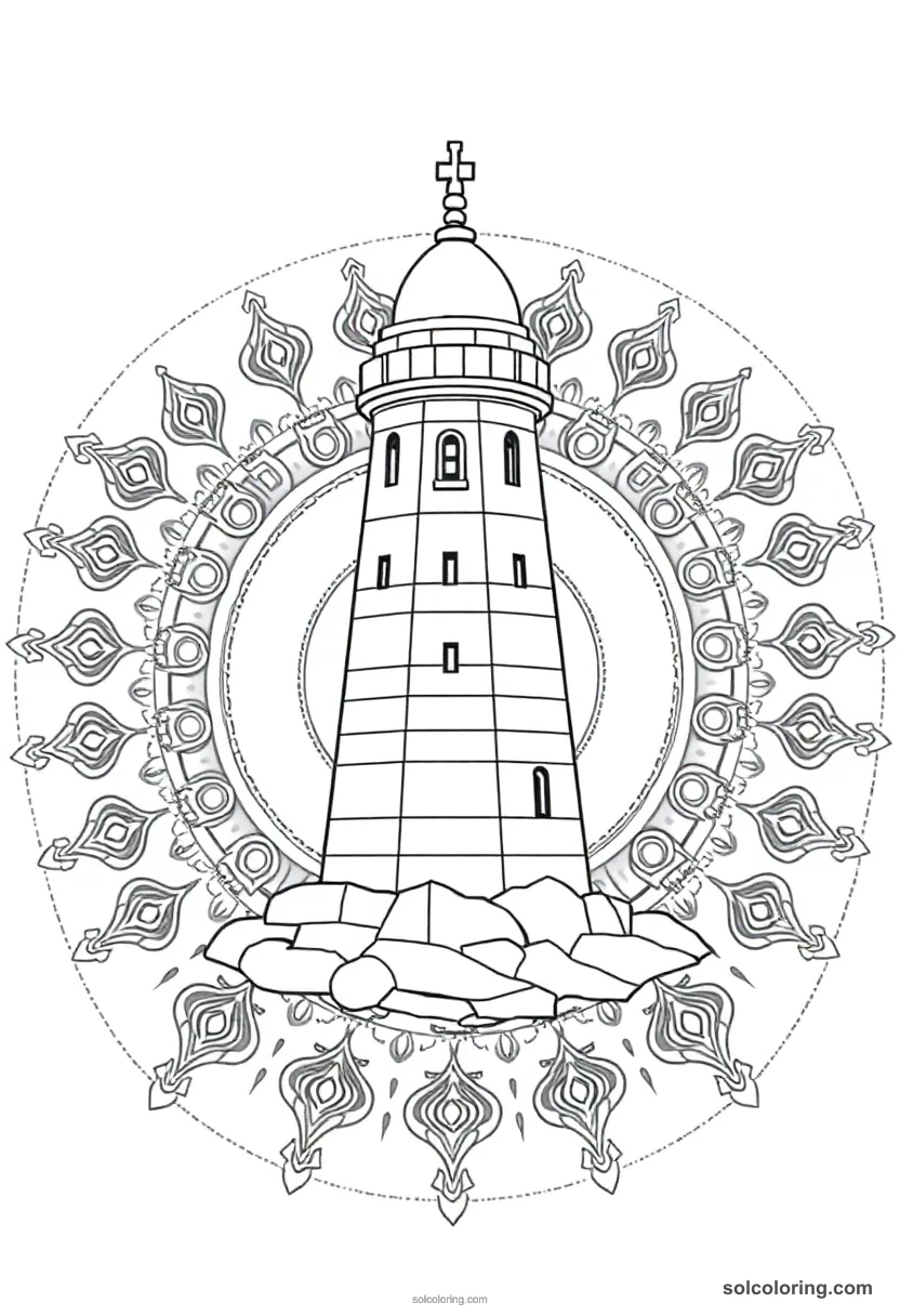 Mandala Lighthouse of Alexandria mandala coloring page for kids