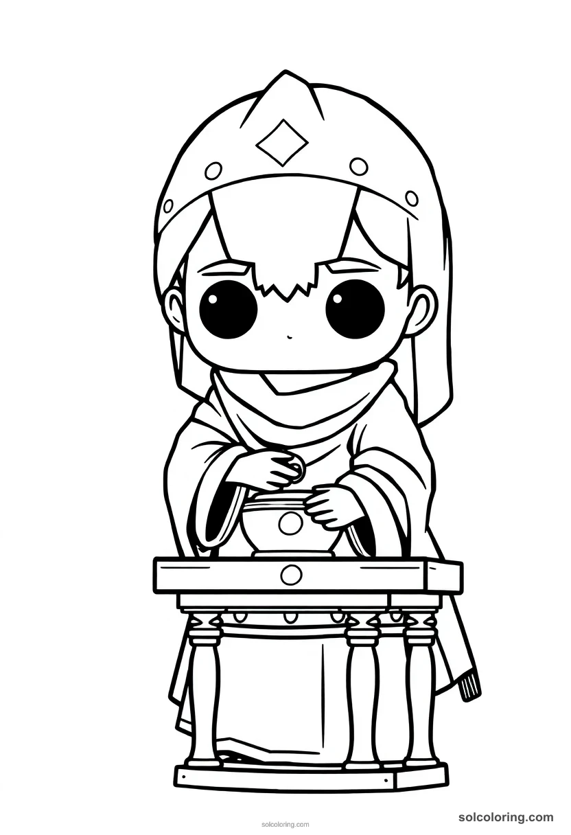Chibi Linen-Clad Priest Censing an Altar chibi coloring page for kids