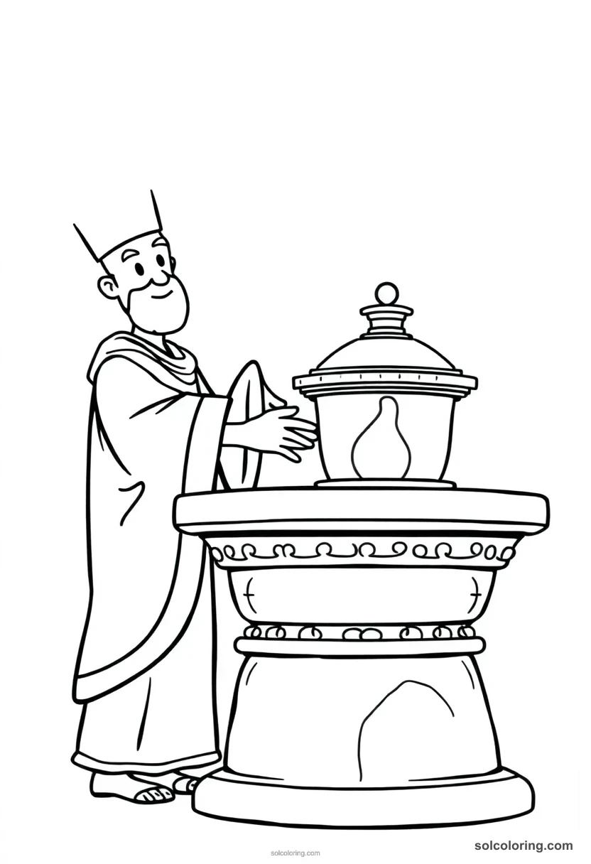 Cute Cartoon Linen-Clad Priest Censing an Altar cute cartoon coloring page for kids