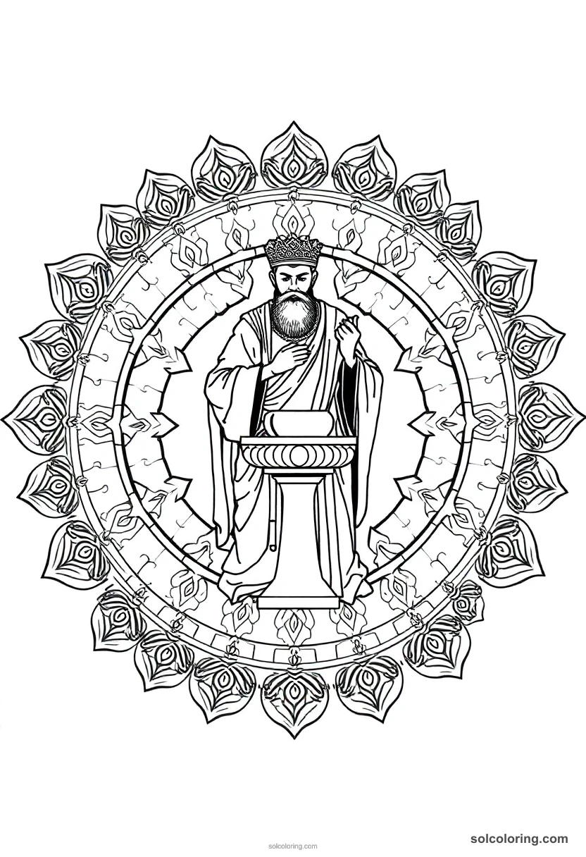Mandala Linen-Clad Priest Censing an Altar mandala coloring page for kids