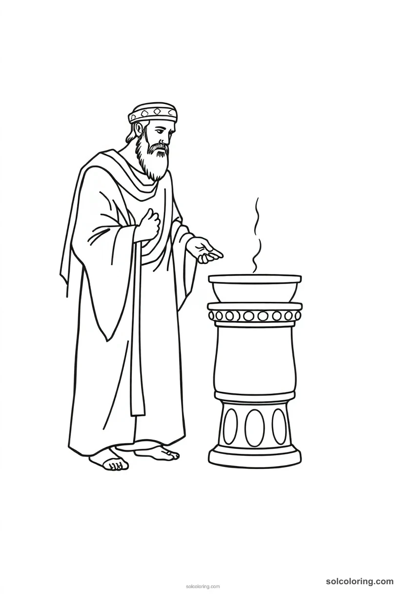 Simple Linen-Clad Priest Censing an Altar simple coloring page for kids
