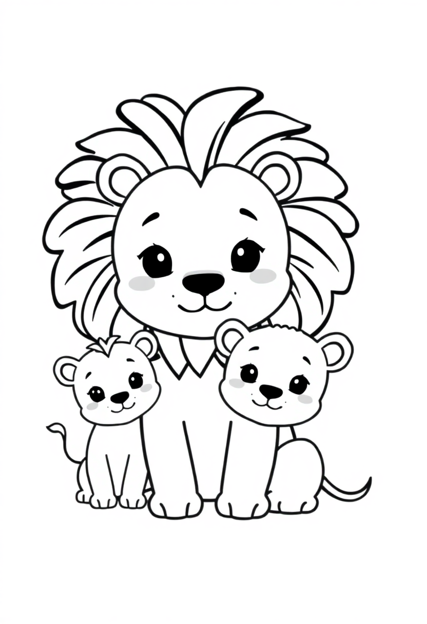 Lion Family with Cubs coloring page, free printable