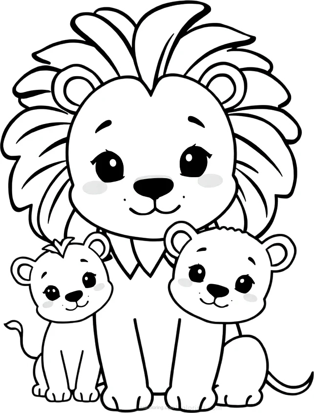 Lion Family With Cubs coloring page for kids