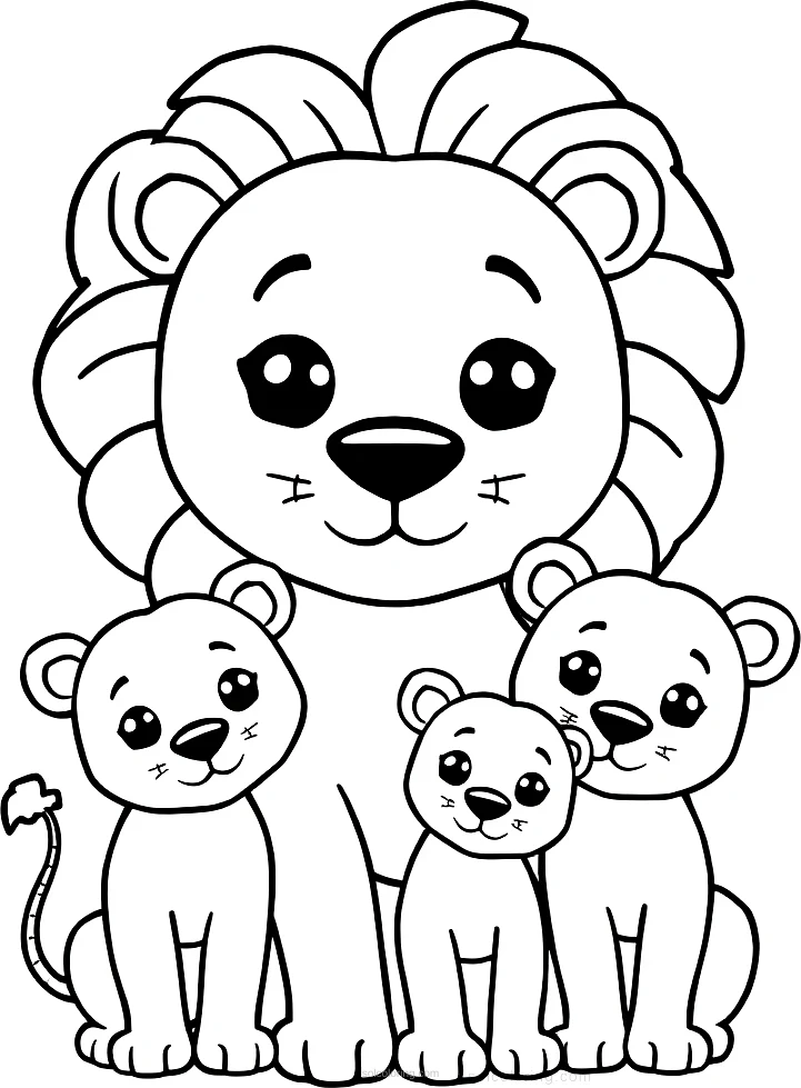 Lion Family With Cubs coloring page for kids