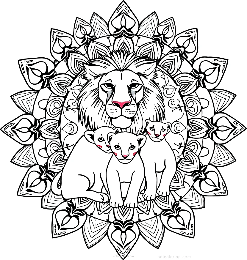 Lion Family With Cubs coloring page for kids