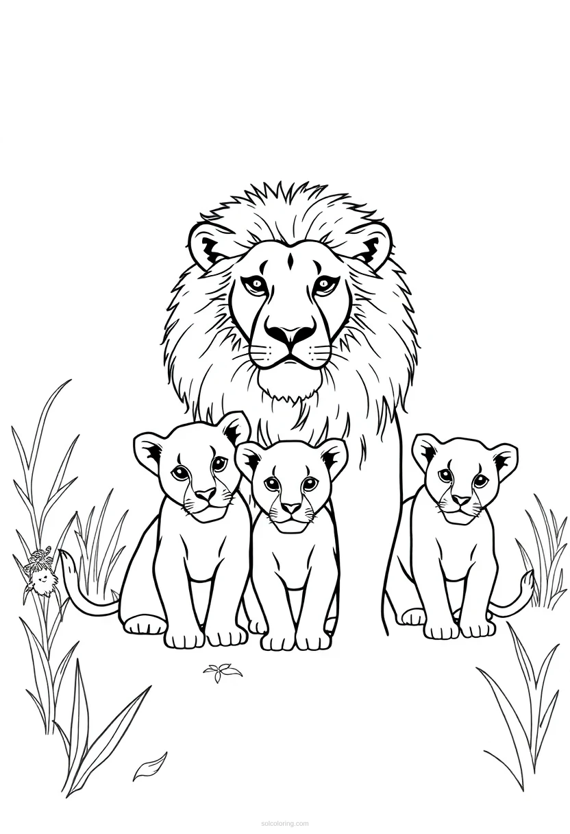 Lion Family With Cubs coloring page for kids