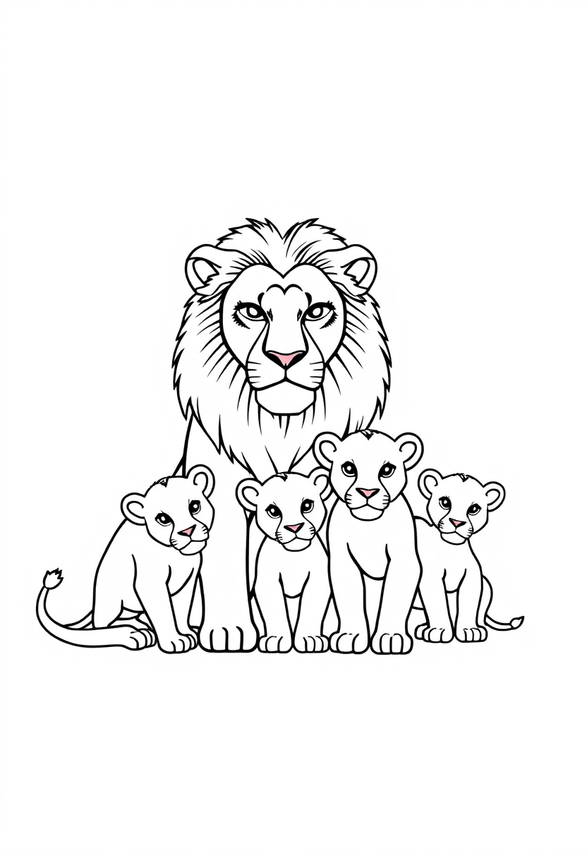 Lion Family with Cubs coloring page, free printable