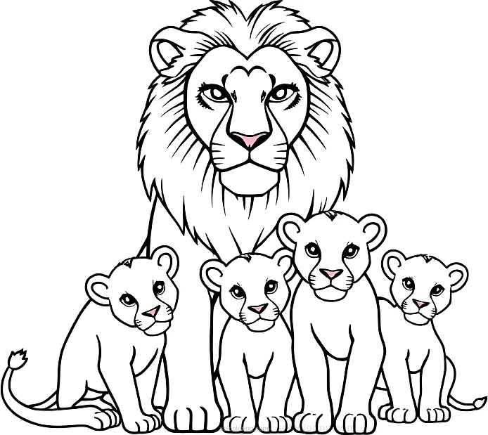 Lion Family With Cubs coloring page for kids