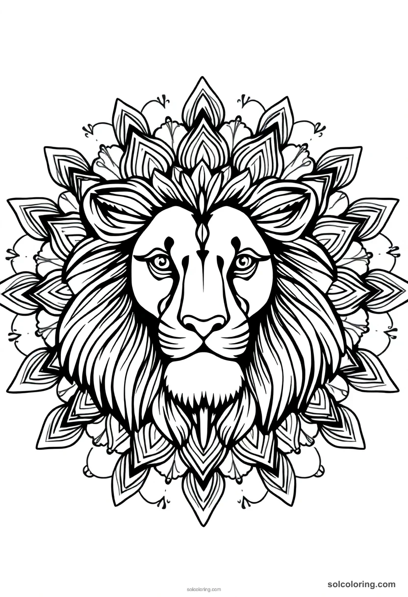 Lion mandala coloring page for kids