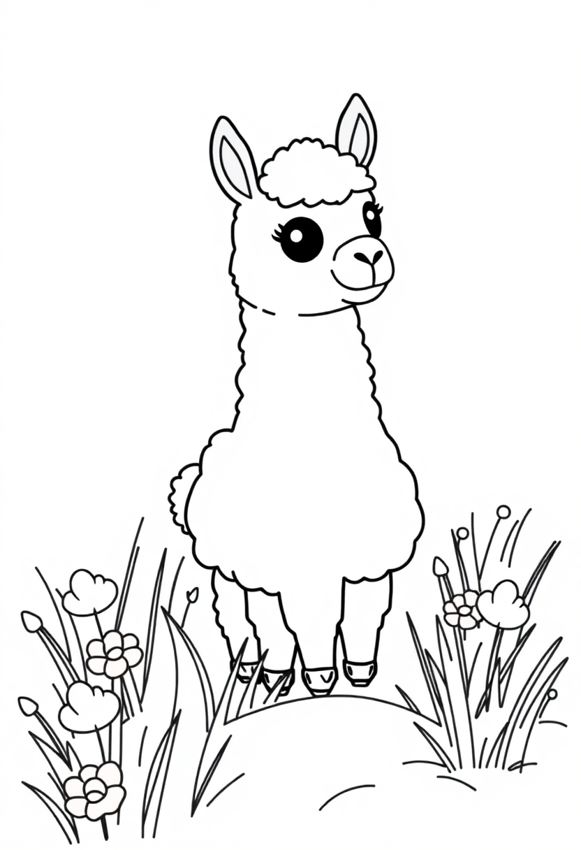Llama in Meadow coloring page, free printable