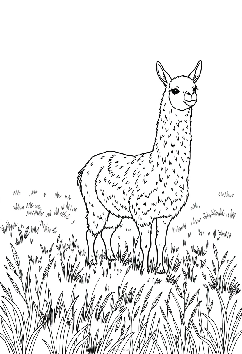 Llama in Meadow coloring page for kids