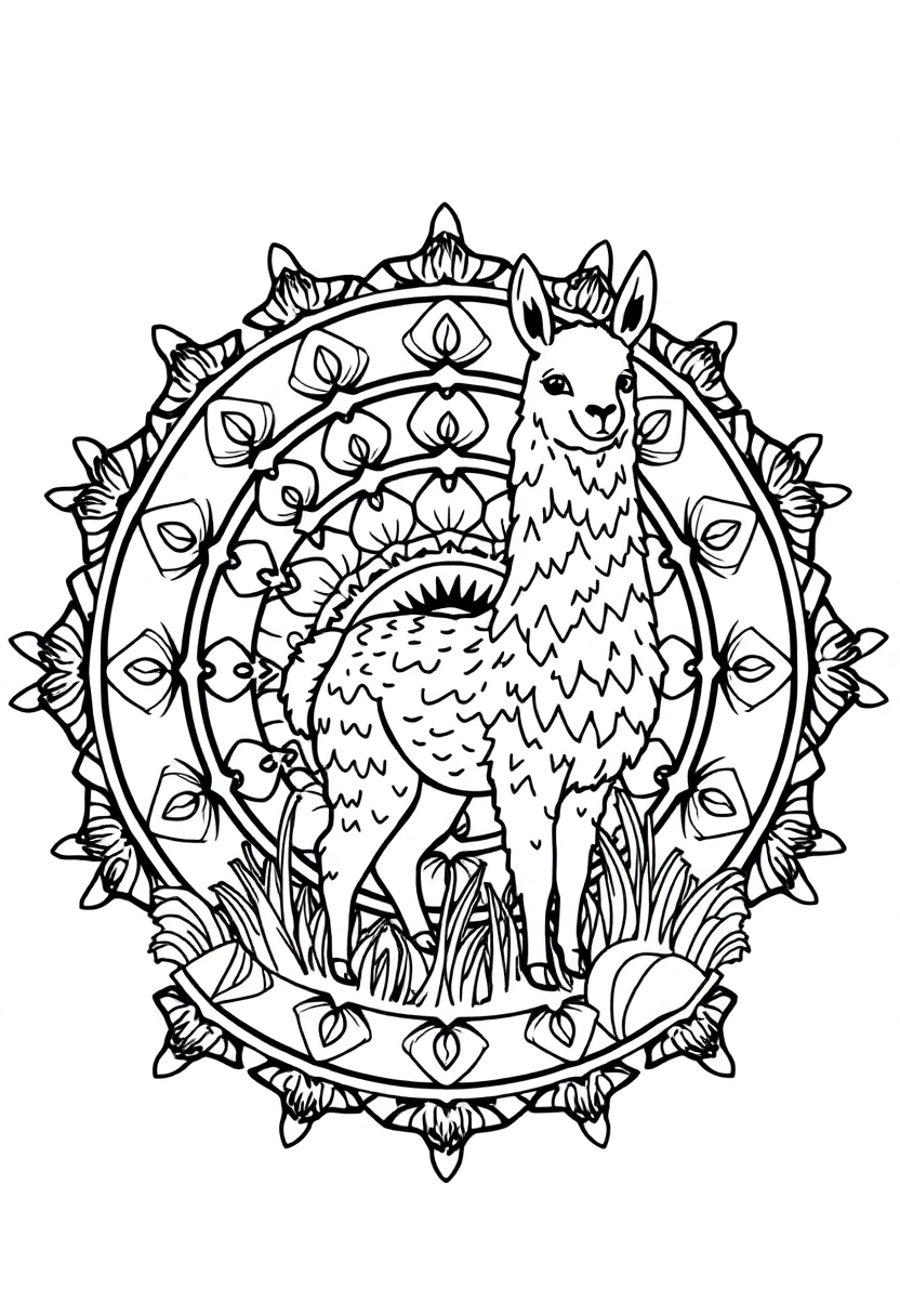 Llama in Meadow coloring page, free printable
