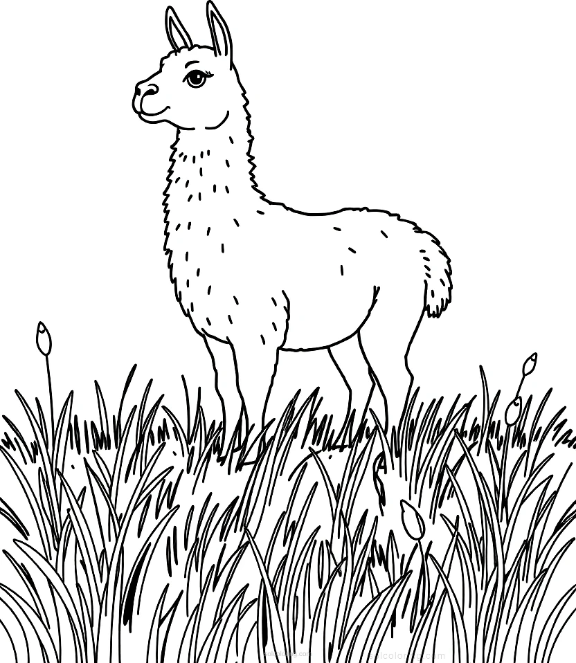 Llama in Meadow coloring page for kids