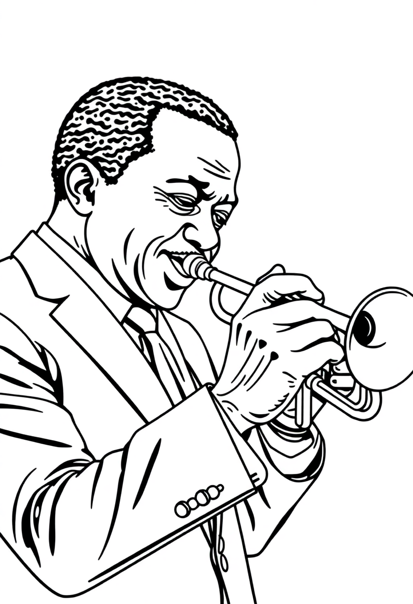 Louis Armstrong with Trumpet coloring page, free printable