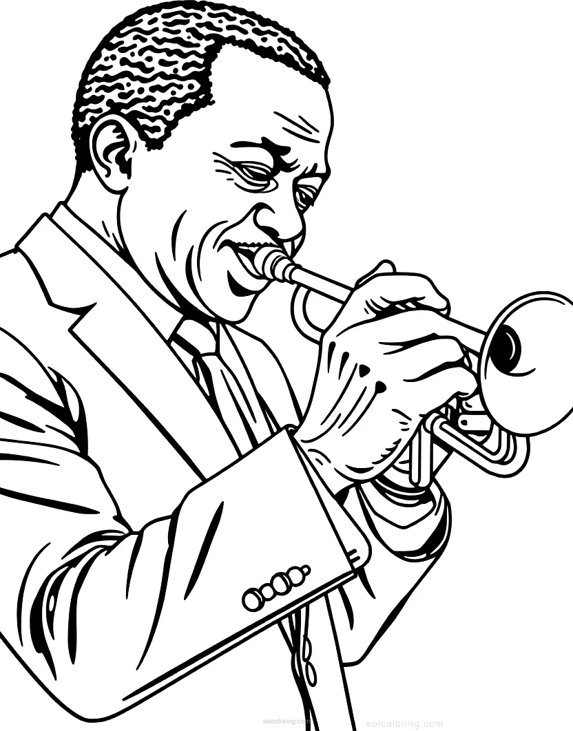 Louis Armstrong with Trumpet coloring page for kids