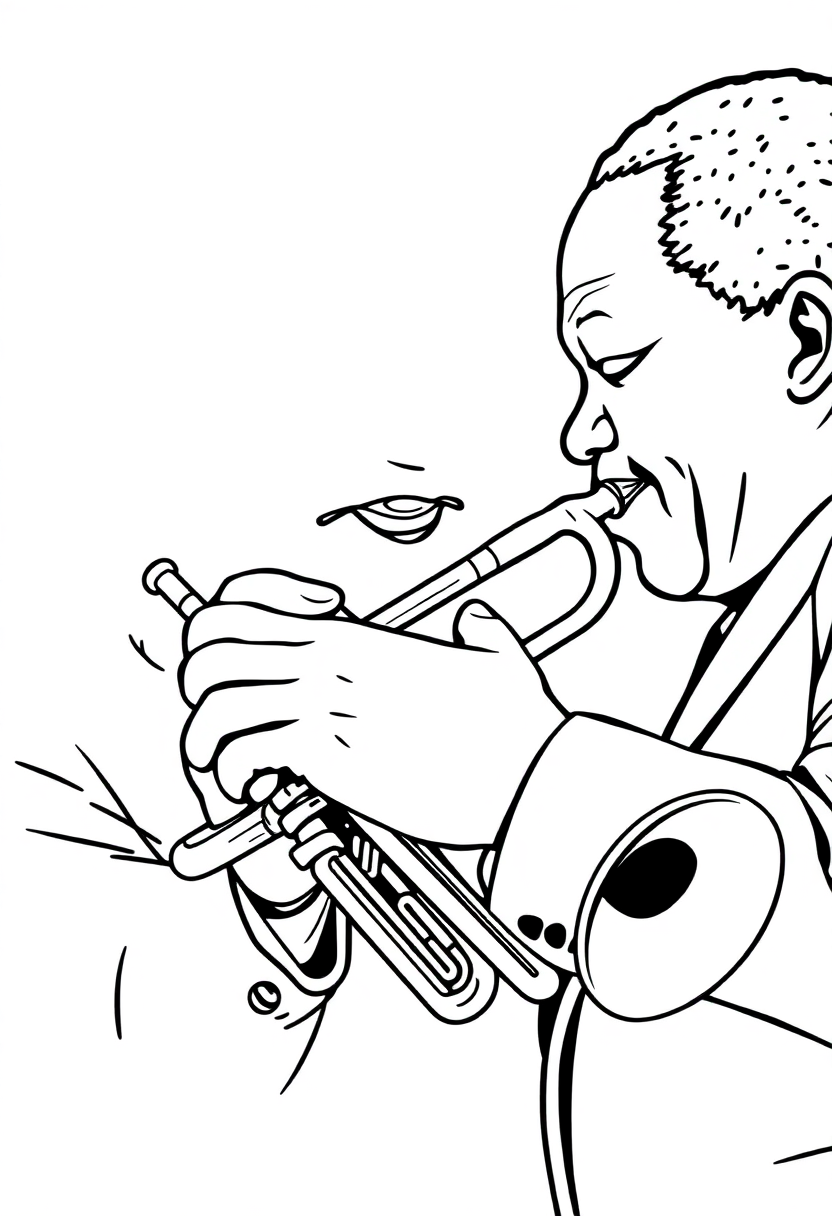 Louis Armstrong with Trumpet coloring page, free printable