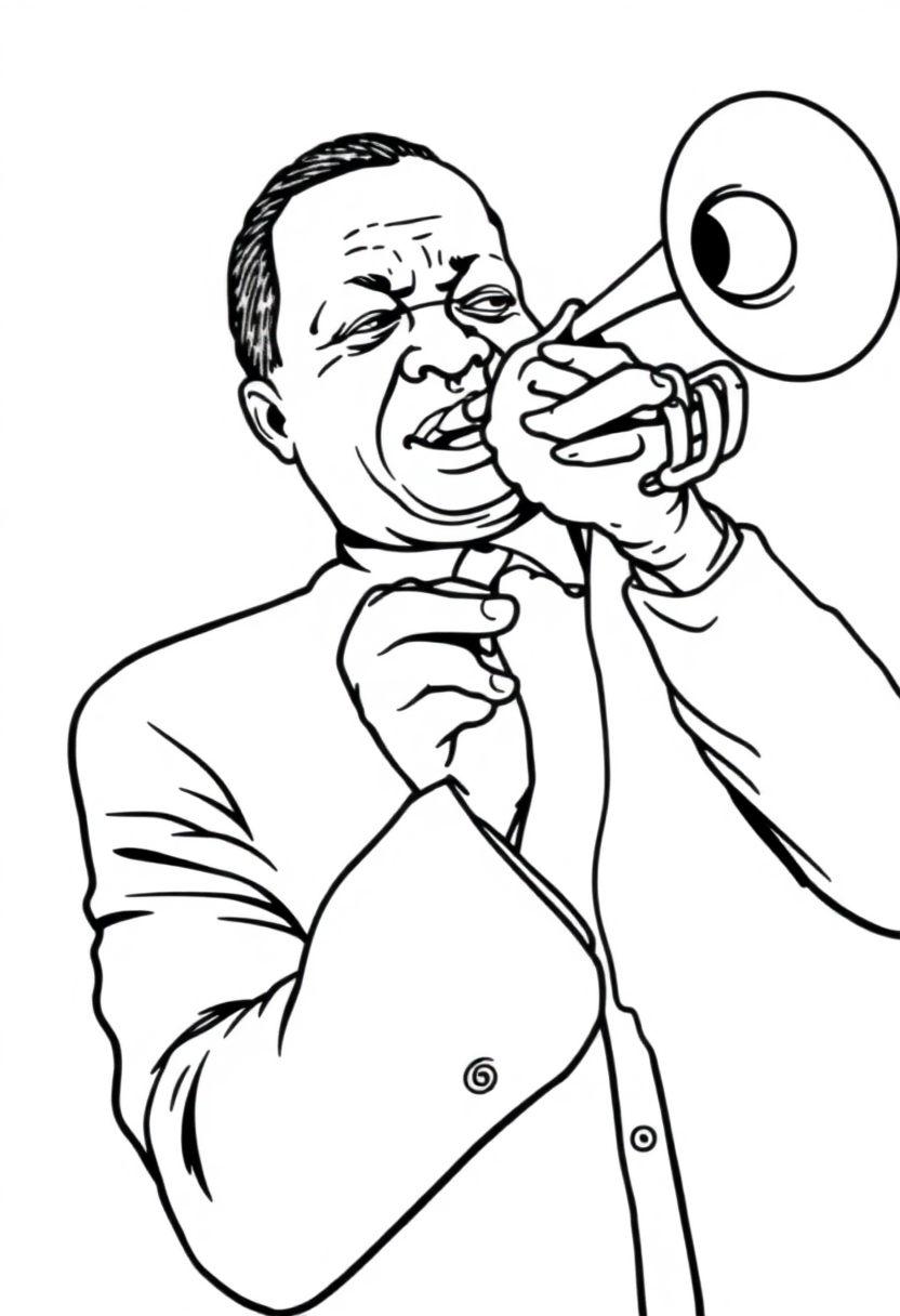 Louis Armstrong with Trumpet coloring page, free printable