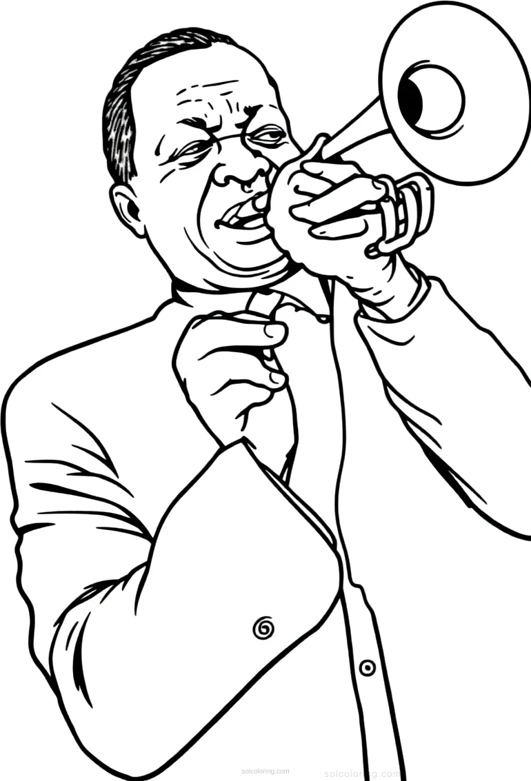 Louis Armstrong with Trumpet coloring page for kids