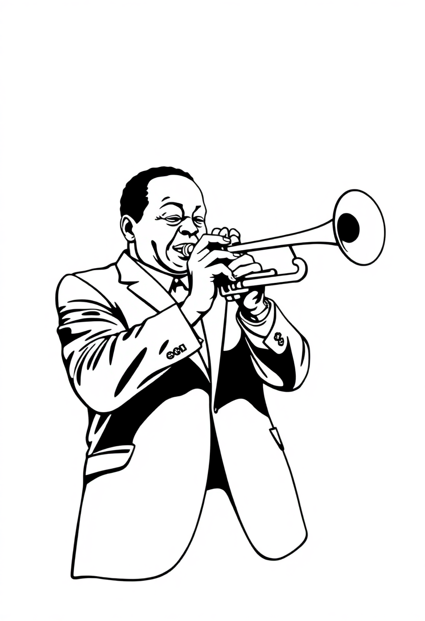 Louis Armstrong with Trumpet coloring page, free printable