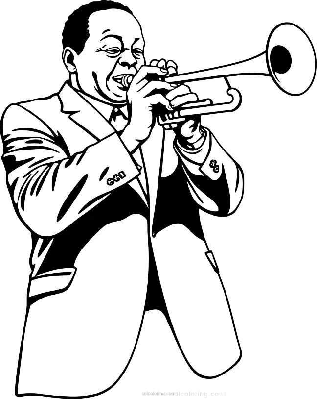 Louis Armstrong with Trumpet coloring page for kids