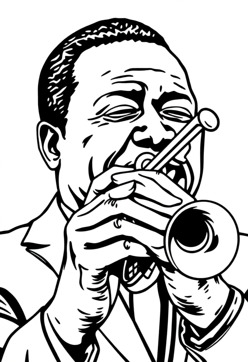 Louis Armstrong with Trumpet coloring page, free printable