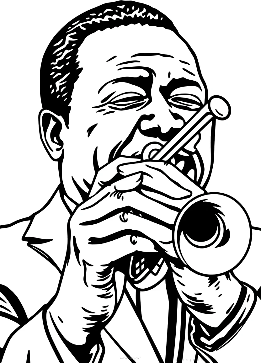 Louis Armstrong with Trumpet coloring page for kids