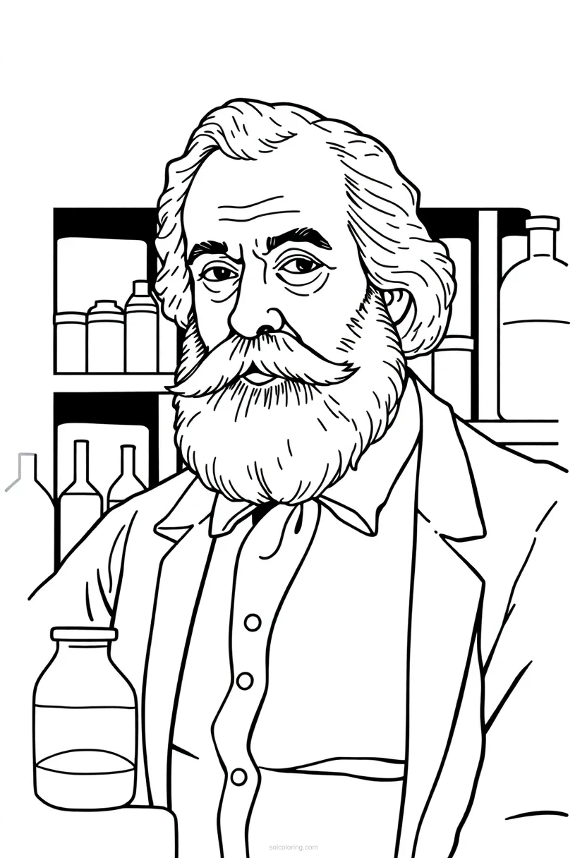 Louis Pasteur in 19th Century Laboratory coloring page for kids