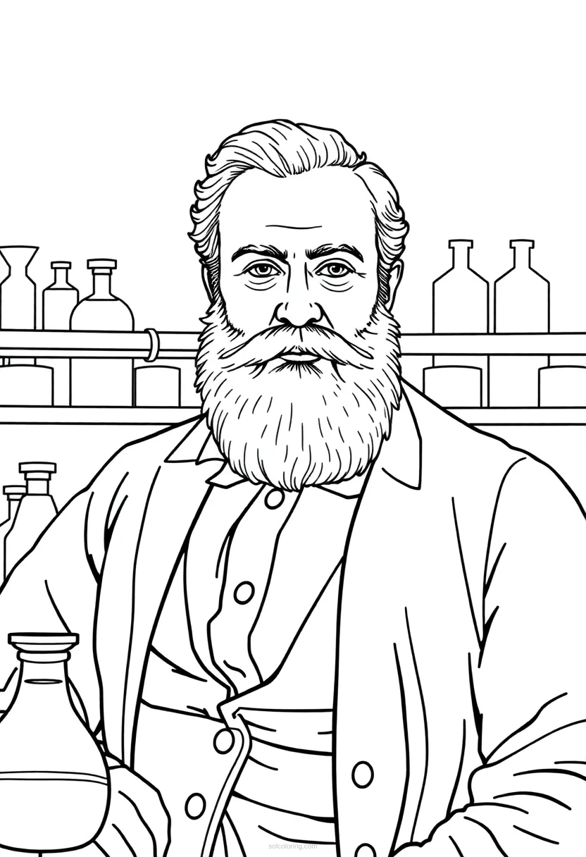 Louis Pasteur in 19th Century Laboratory coloring page for kids