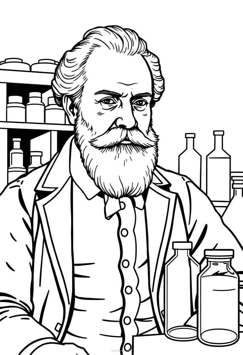 Louis Pasteur in 19th Century Laboratory coloring page for kids