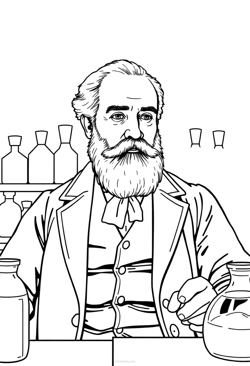 Louis Pasteur in 19th Century Laboratory coloring page for kids