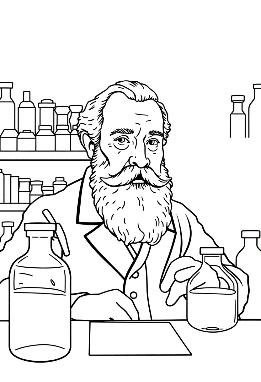 Louis Pasteur in Medical Laboratory coloring page, free printable