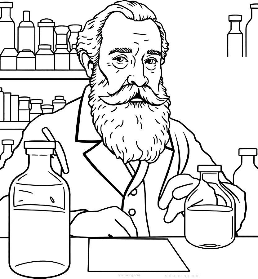 Louis Pasteur in Medical Laboratory coloring page for kids