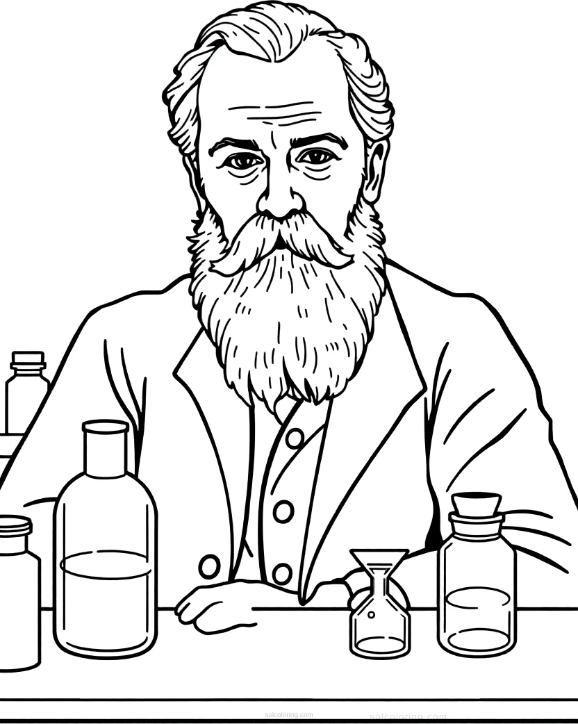 Louis Pasteur in Medical Laboratory coloring page for kids