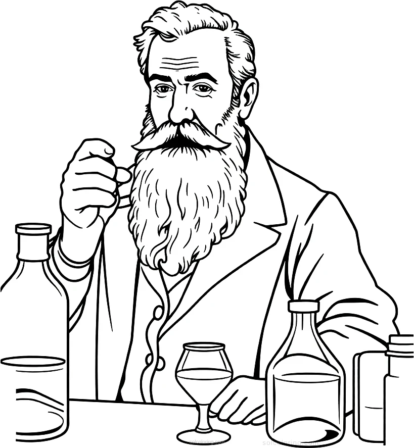 Louis Pasteur in Medical Laboratory coloring page for kids