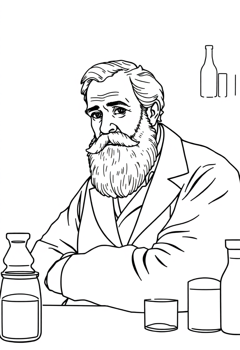 Louis Pasteur in Medical Laboratory coloring page, free printable