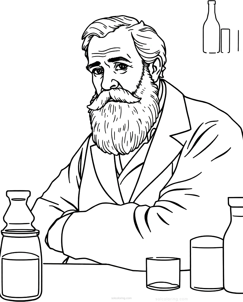 Louis Pasteur in Medical Laboratory coloring page for kids
